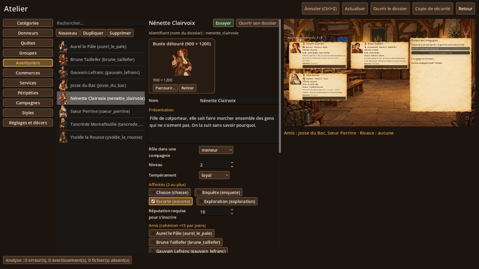 L'atelier : fiche d'un aventurier